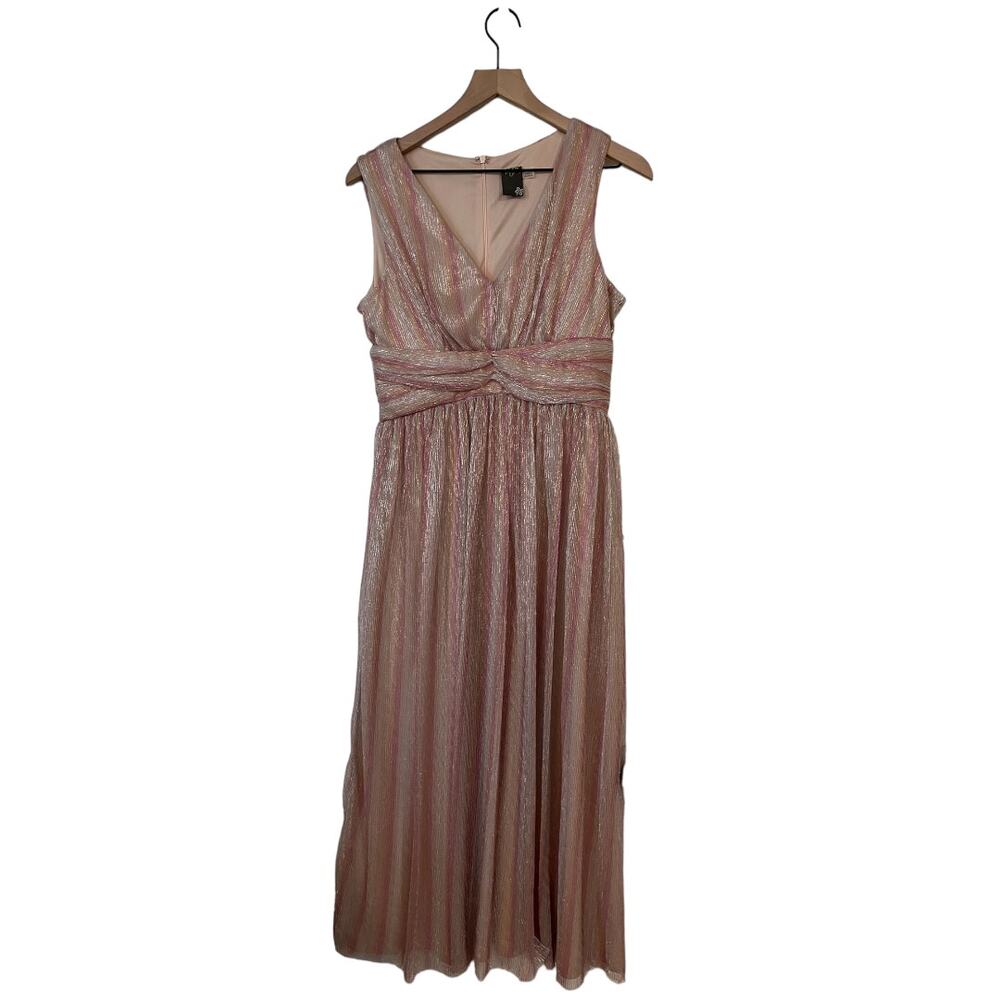 Taylor Womens Pink Sleeveless V Neck Metallic Maxi Dress Size 8